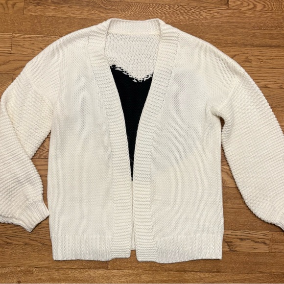 White Cardigan Sweater with Black Heart Design - Picture 2 of 4